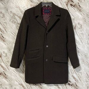 Tommy Hilfiger Mens Over Coat Quilted Jacket Wool Size S Gray/Brown Long Coat